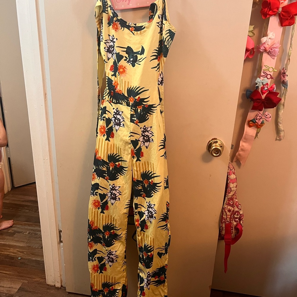5 for $20 SHEIN Tropical Print Yellow Jumpsuit